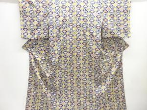 斜め格子に花古典柄模様小紋着物アンサンブル